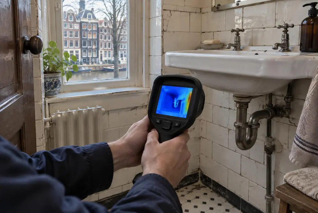 Lekdetectie Zoetermeer – badkamer met oude leidingen achter de tegels