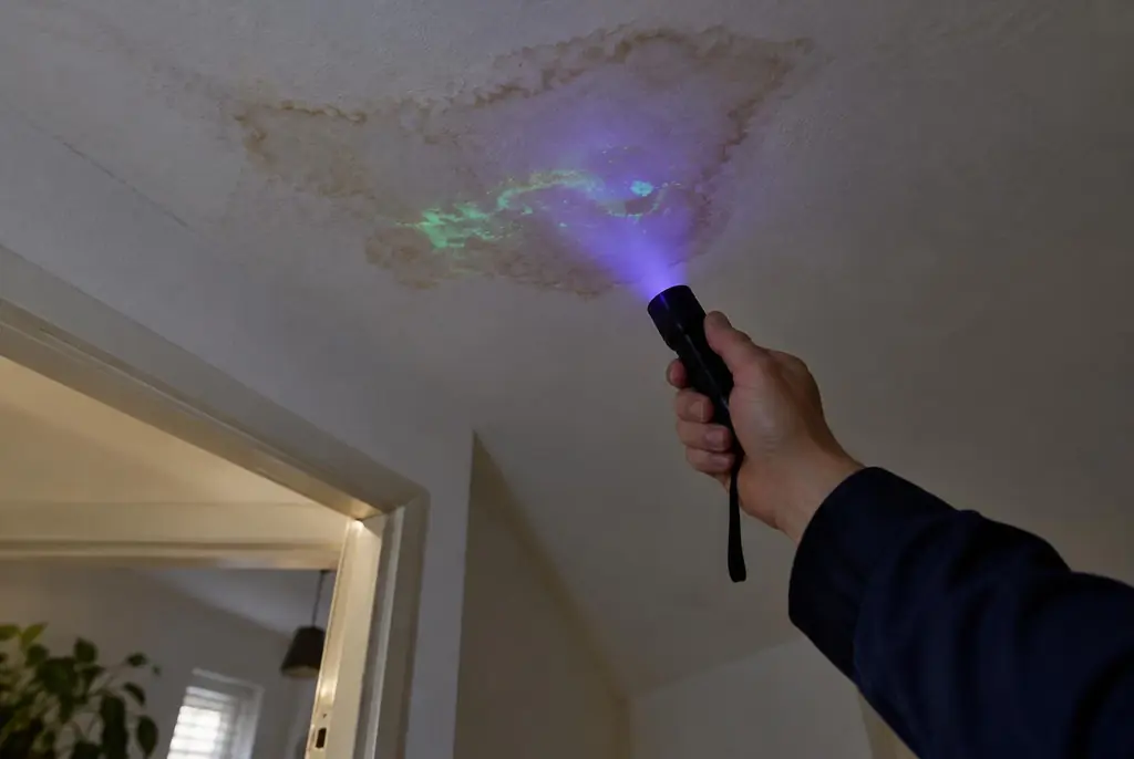 Lekdetectie Zoetermeer – kleurstof controleren op het plafond met uv-licht