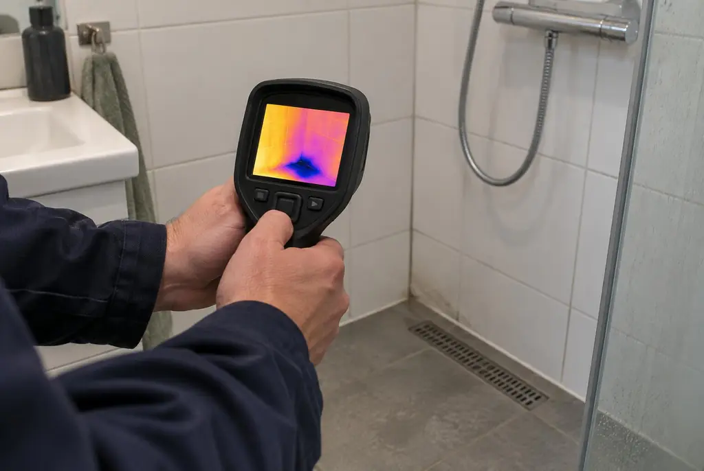 Lekdetectie Zoetermeer – lekdetectiespecialist met warmtebeeldcamera in een badkamer